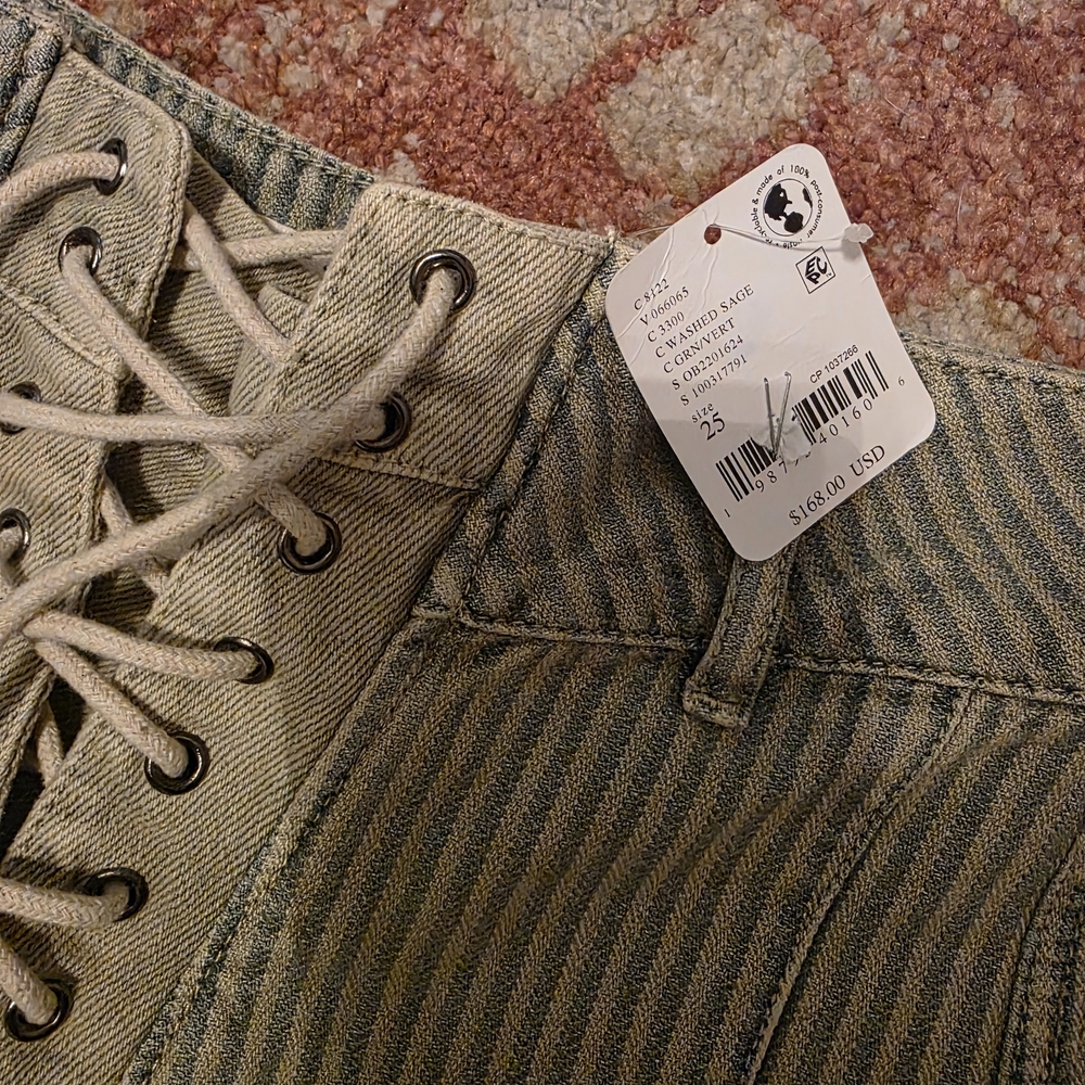 We The Free Smooth Sailing Stripped Pants. Striped Lace-Up Pants Washed Sage. - Picture 4 of 7